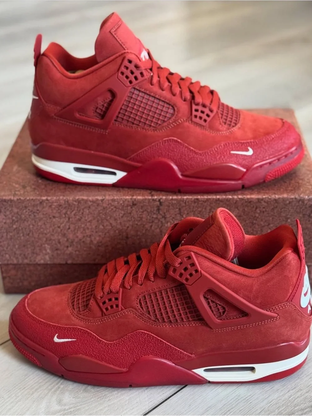 Jordan 4 Brick by Brick Men's Red Suede Basketball Sneakers